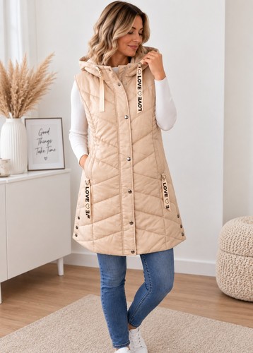 Damen steppweste lang beige - damen,