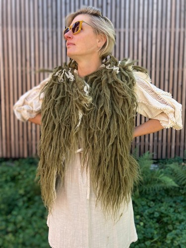 Wollweste zottel shaggy - wollweste, oliv